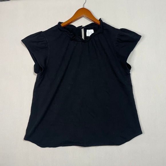 Sundays Black Ruffle Neck Puff Sleeve Knit Top Blouse - Size 3 - Picture 2 of 7